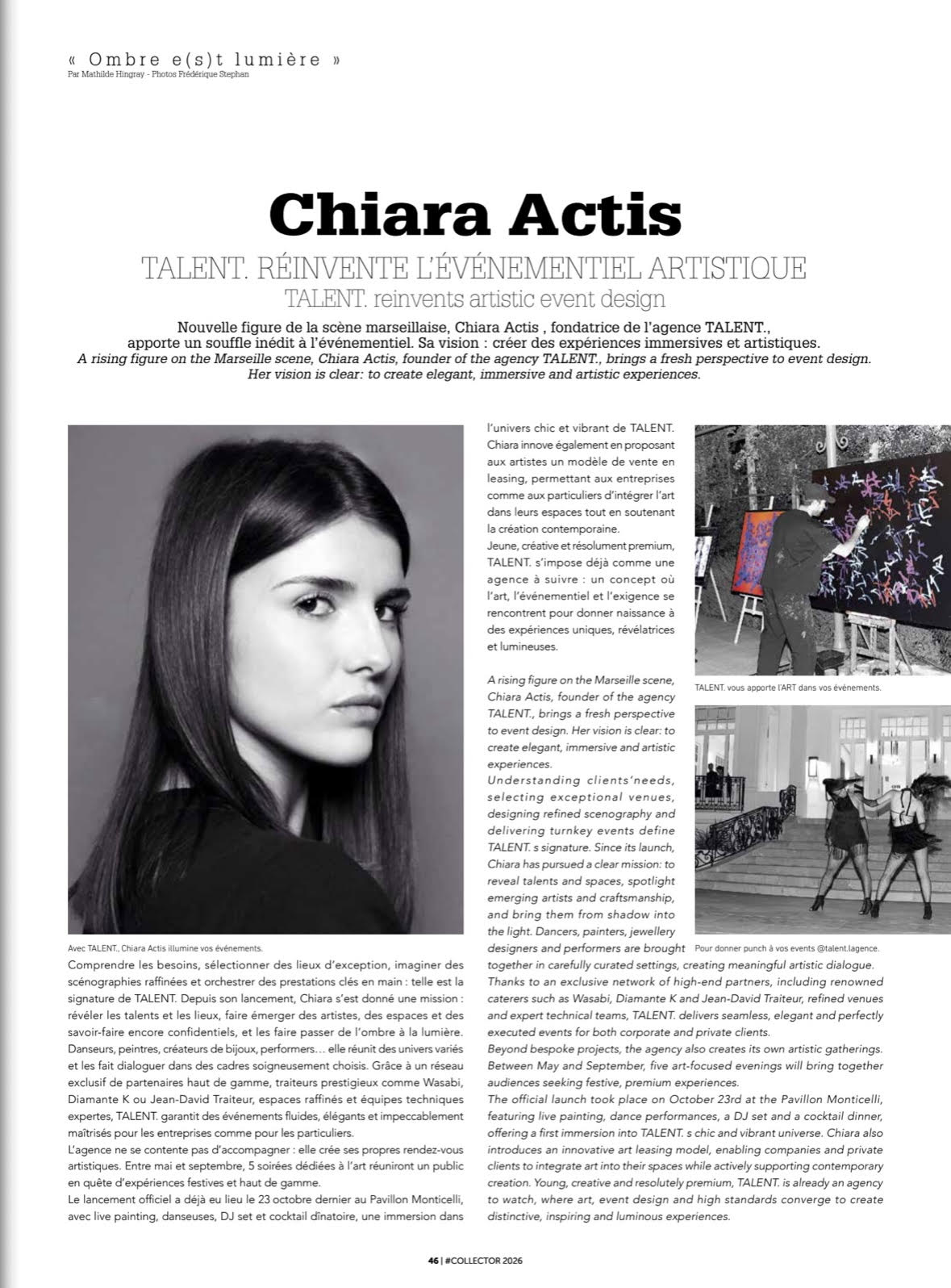 Article Collector 2026 — Chiara Actis, TALENT. réinvente l'événementiel artistique
